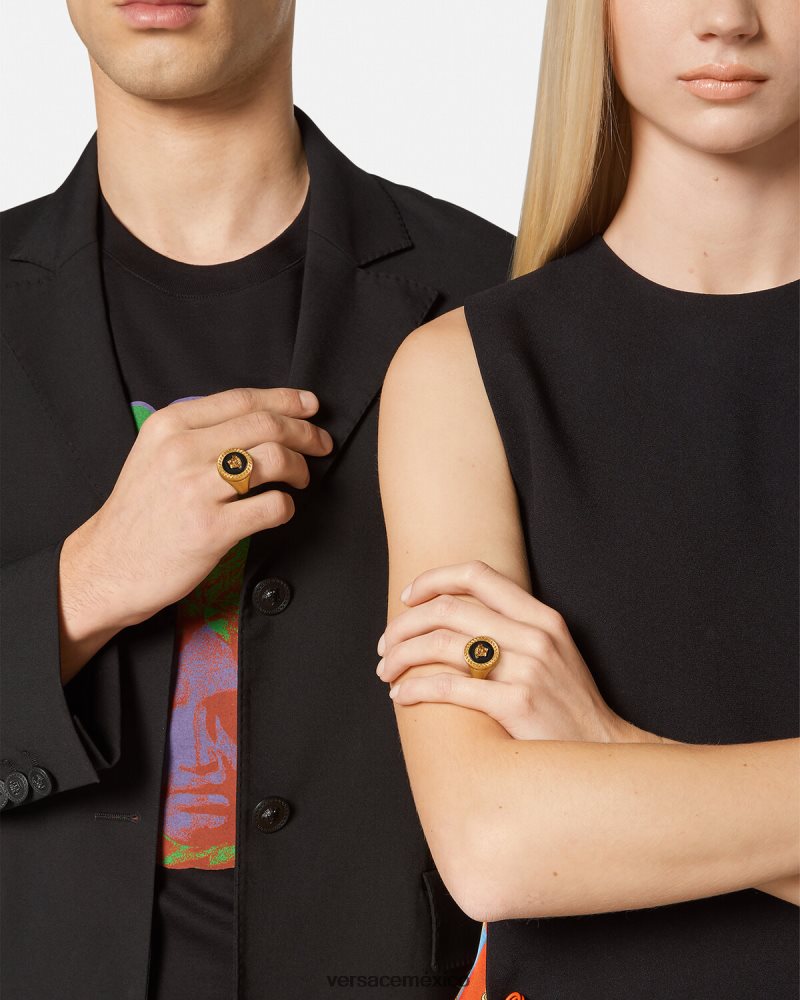 Versace anillo de medusa esmaltado oro negro accesorios hombres 84626J1692
