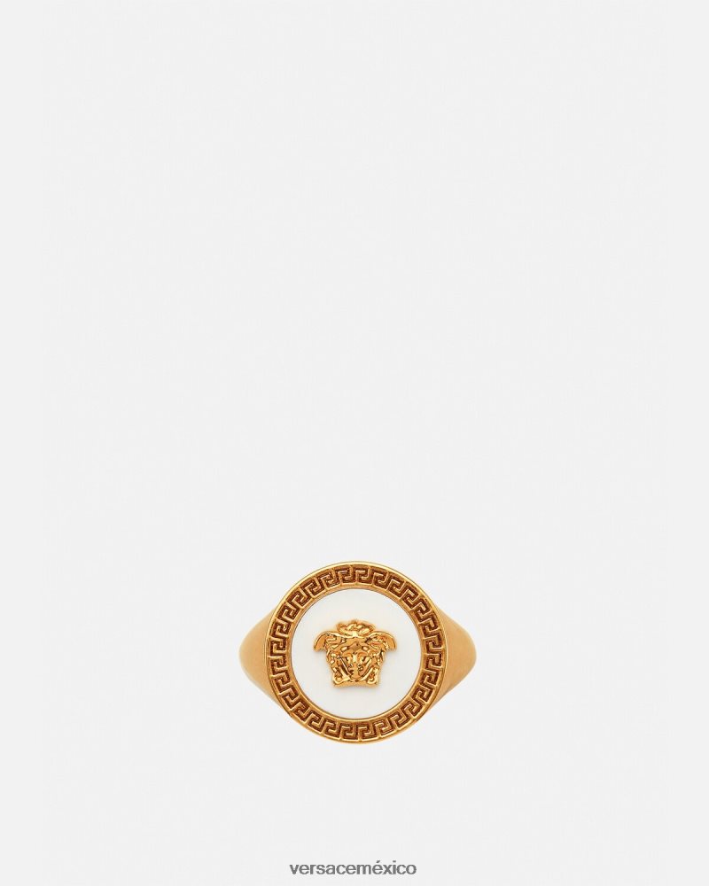 Versace anillo de medusa esmaltado oro y blanco accesorios hombres 84626J1693