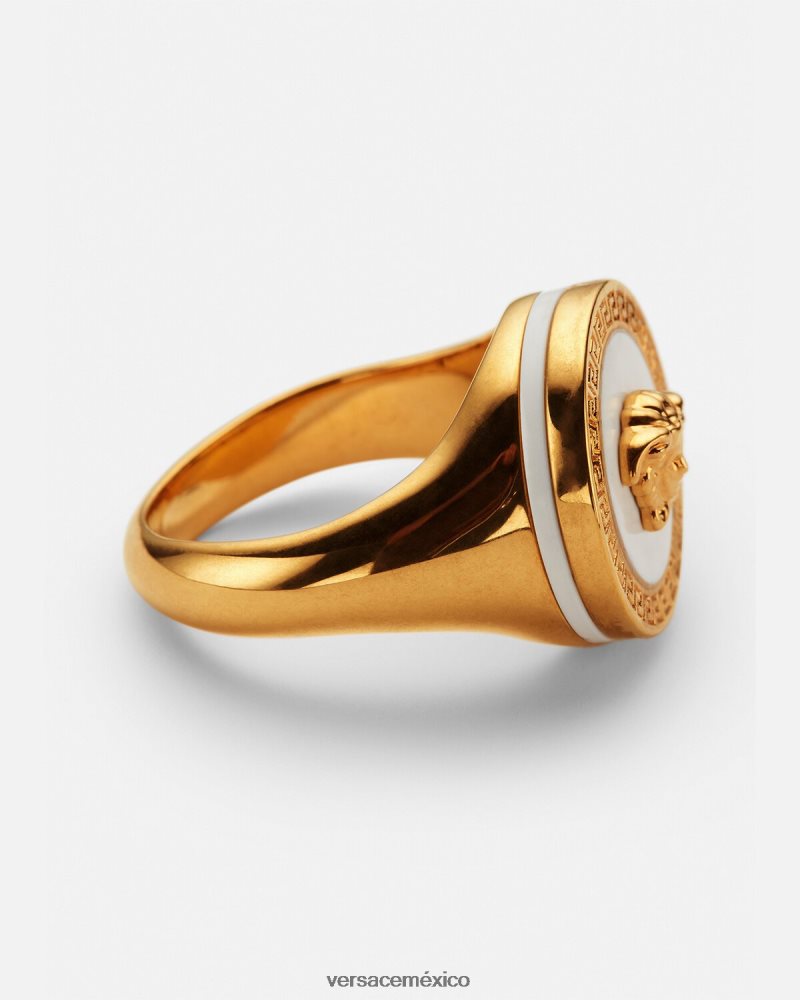 Versace anillo de medusa esmaltado oro y blanco accesorios hombres 84626J1693