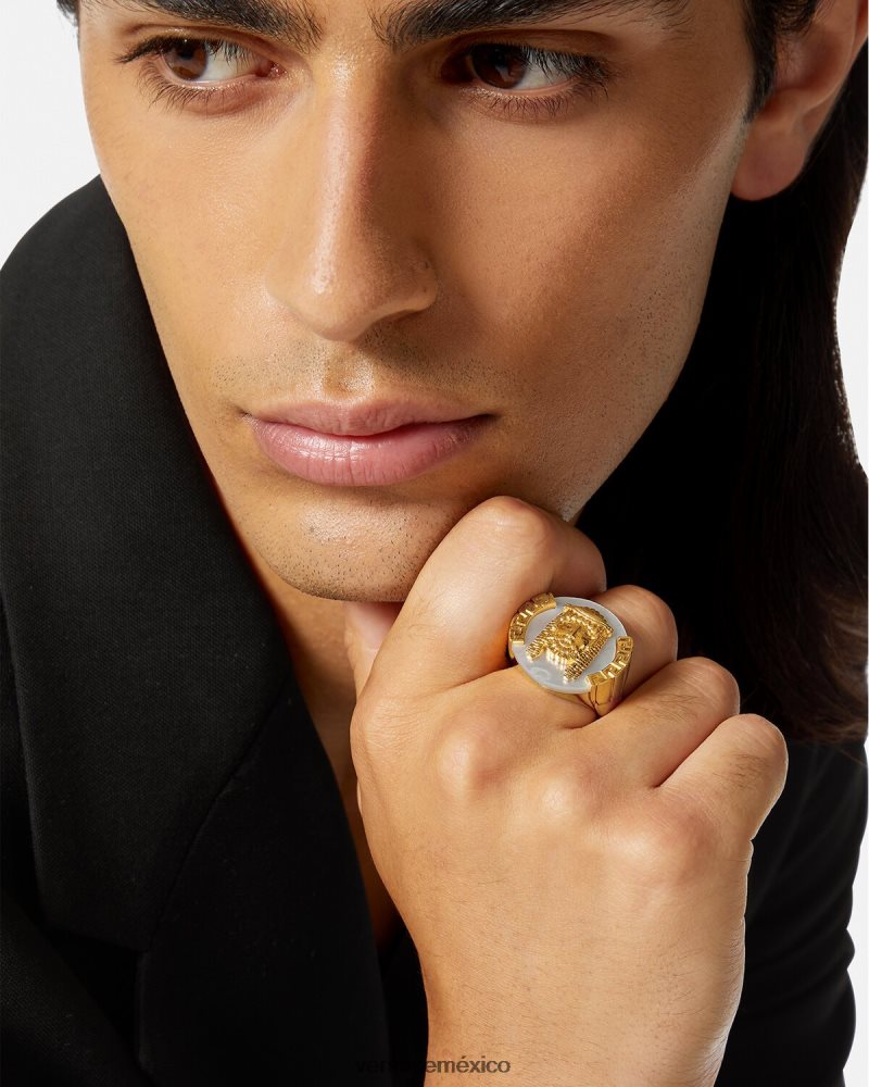 Versace anillo de nácar la maschera blanco accesorios hombres 84626J1695