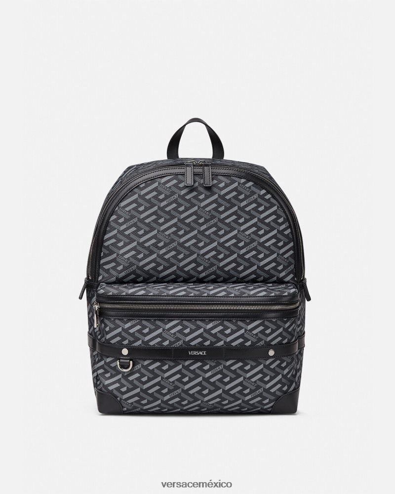 Versace mochila con la firma la greca negro y gris bolsas hombres 84626J1487