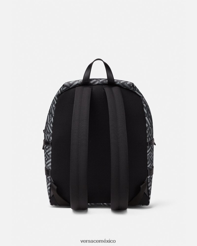 Versace mochila con la firma la greca negro y gris bolsas hombres 84626J1487