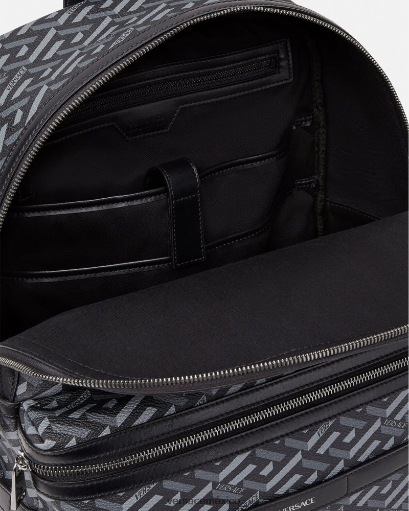 Versace mochila con la firma la greca negro y gris bolsas hombres 84626J1487