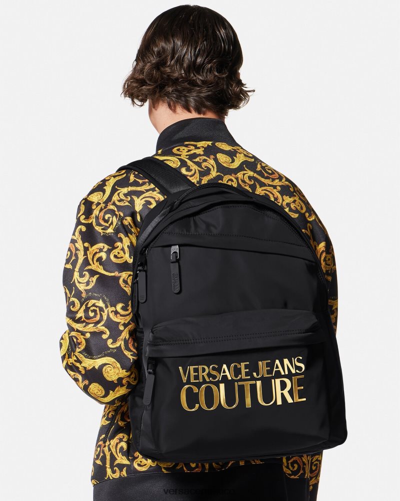 Versace mochila de alta costura con logo oro negro accesorios hombres 84626J2492