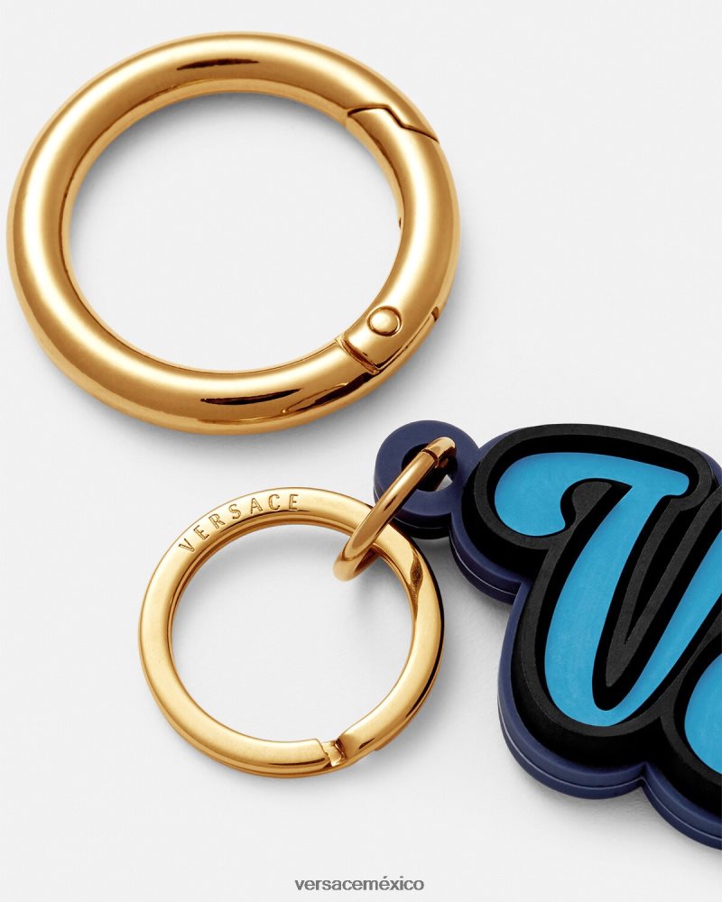 Versace llavero de silicona con logo universitario azul accesorios hombres 84626J1655