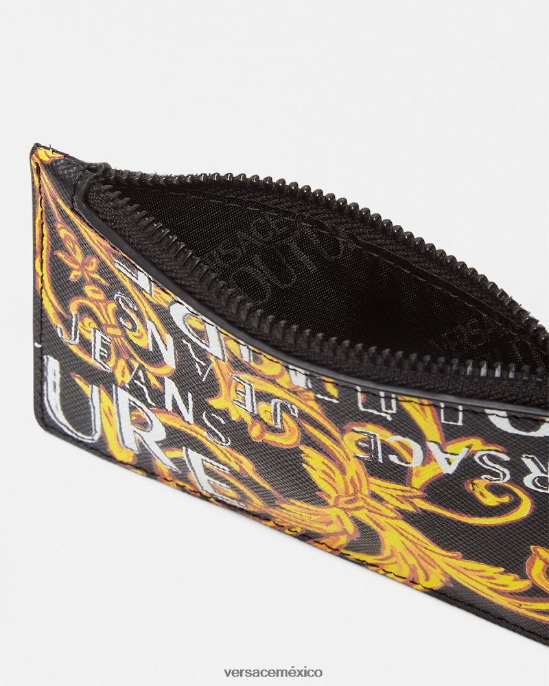 Versace tarjetero Couture con logo y cremallera oro negro accesorios hombres 84626J2514