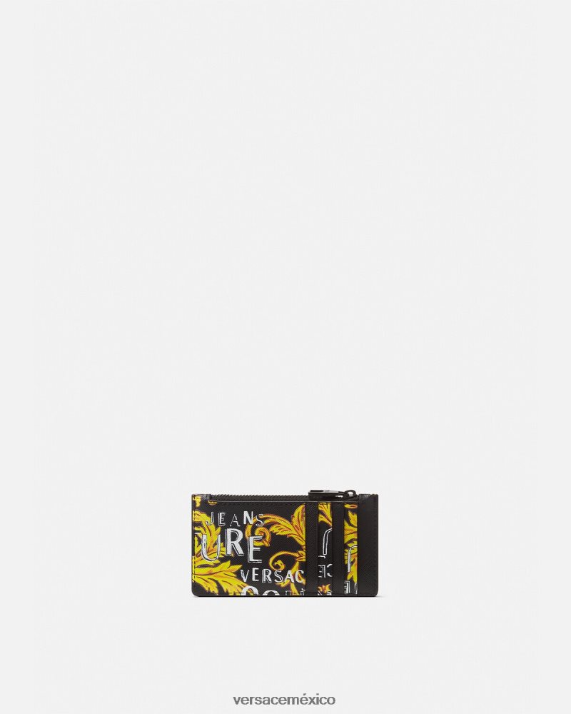 Versace tarjetero Couture con logo y cremallera oro negro accesorios hombres 84626J2514