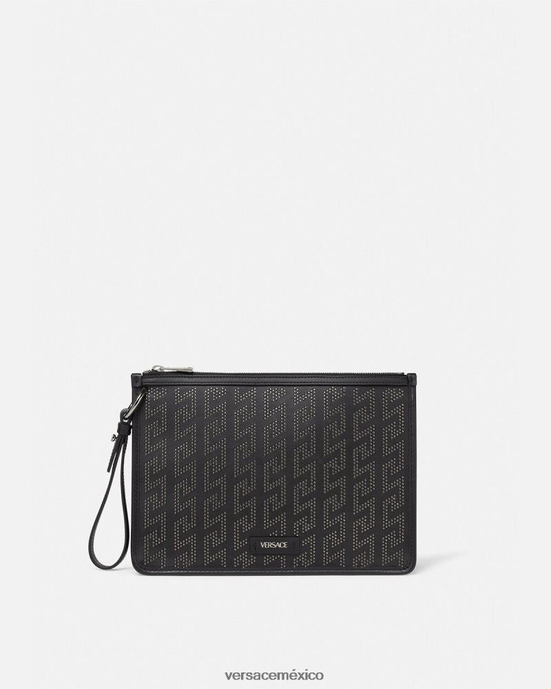 Versace bandolera con greca y tachuelas negro bolsas hombres 84626J1475