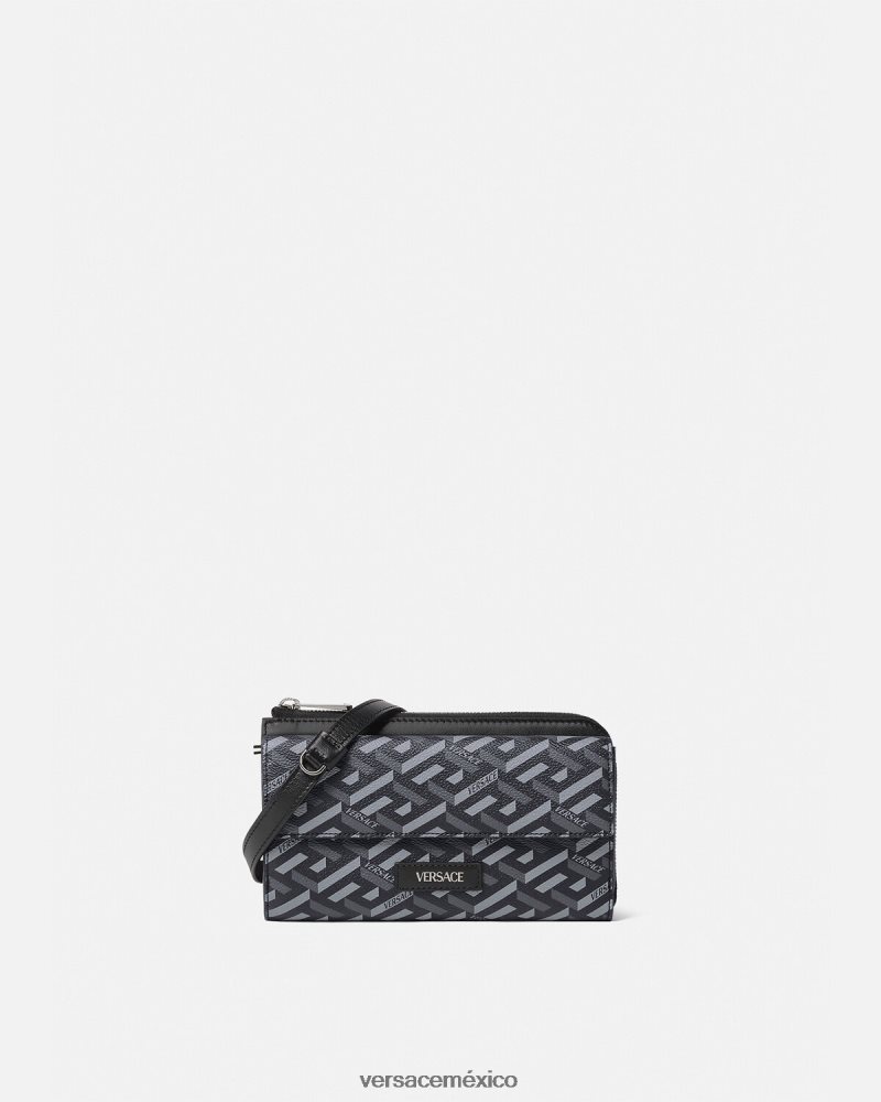 Versace bolso bandolera con firma la greca negro y gris bolsas hombres 84626J1484