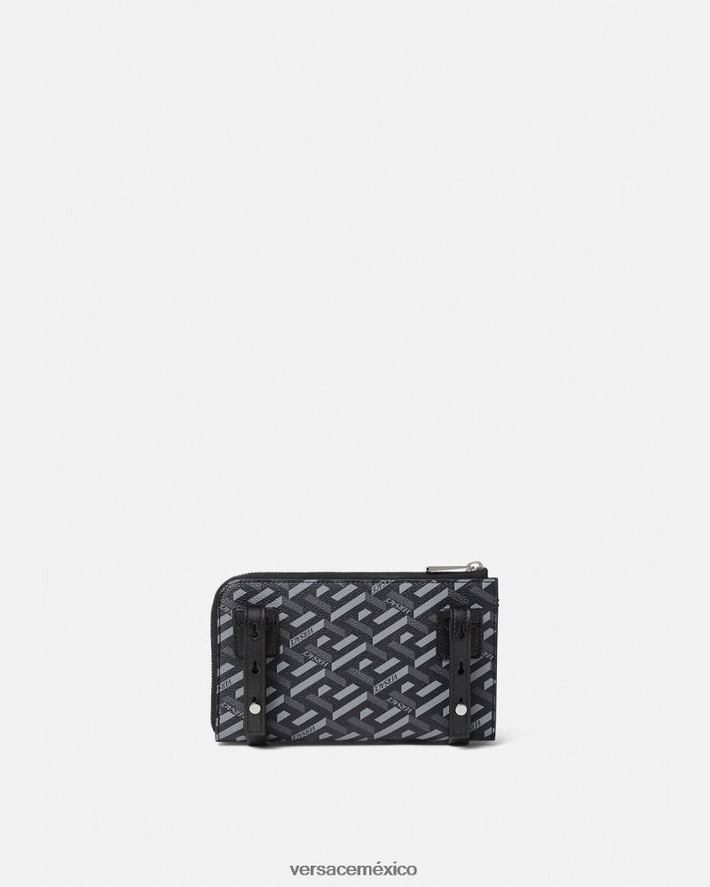 Versace bolso bandolera con firma la greca negro y gris bolsas hombres 84626J1484