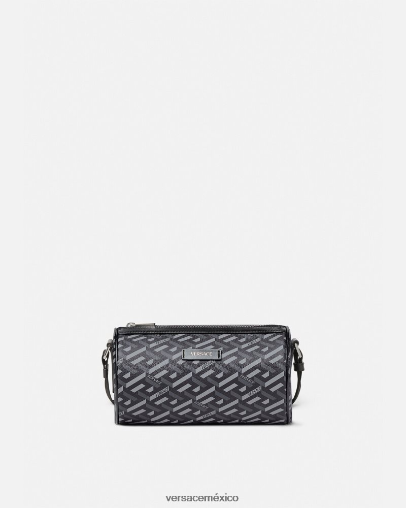 Versace bolso bandolera con firma la greca negro y gris bolsas hombres 84626J1485