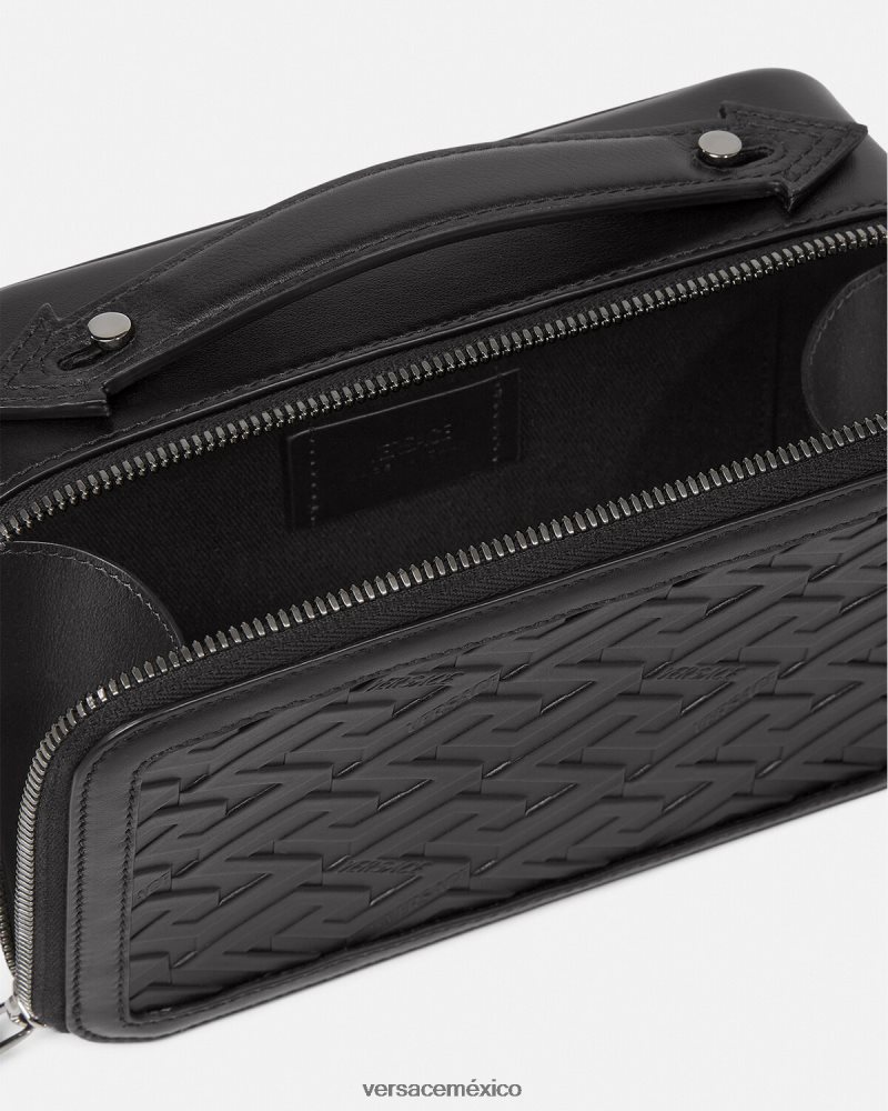 Versace bolso bandolera pequeño con firma la greca negro bolsas hombres 84626J1479
