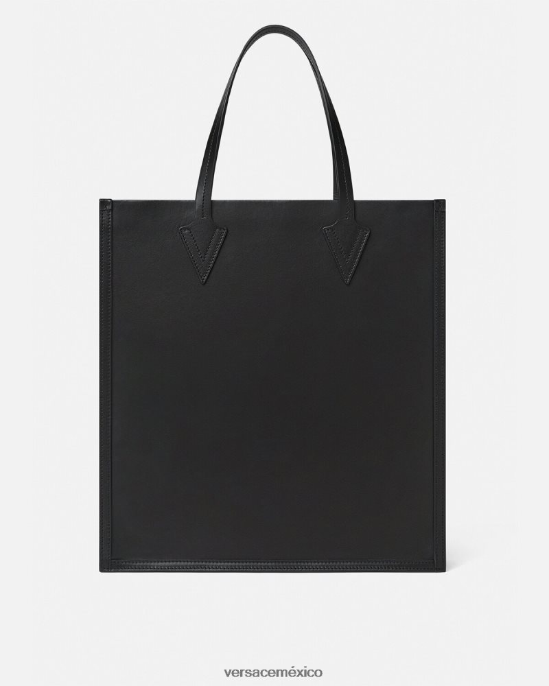 Versace bolso tote alto con greca y apliques negro bolsas hombres 84626J1489