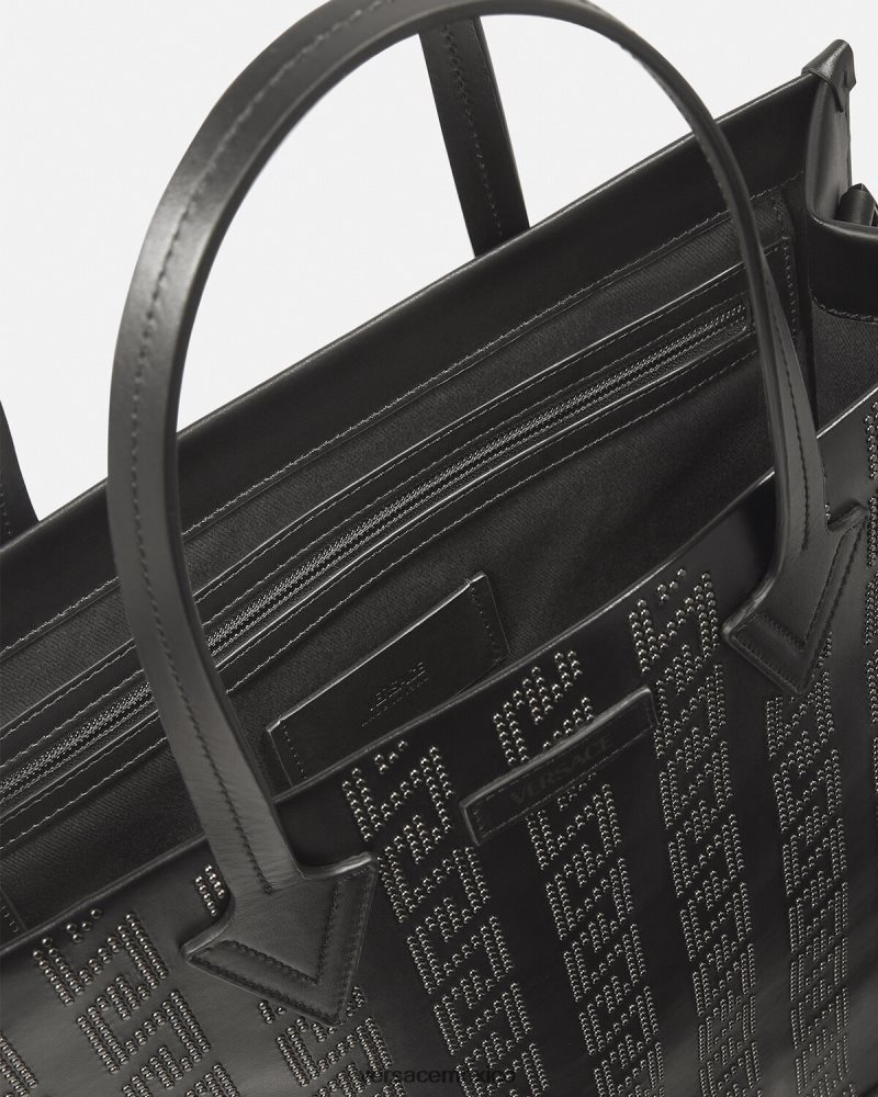 Versace bolso tote alto con greca y apliques negro bolsas hombres 84626J1489