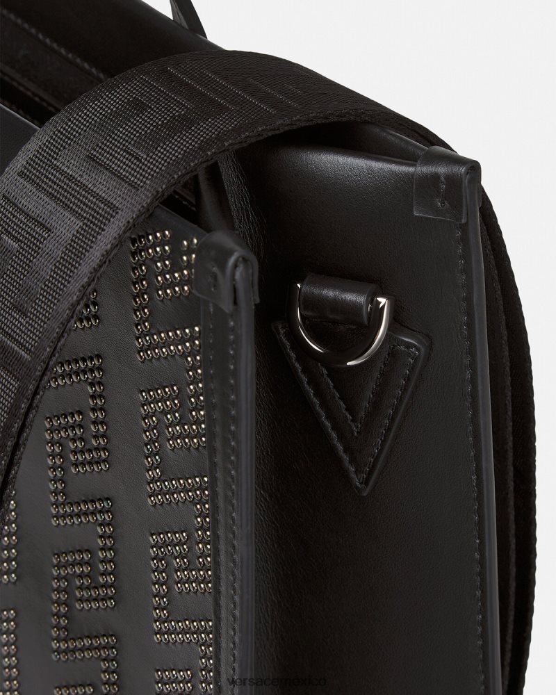 Versace bolso tote alto con greca y apliques negro bolsas hombres 84626J1489