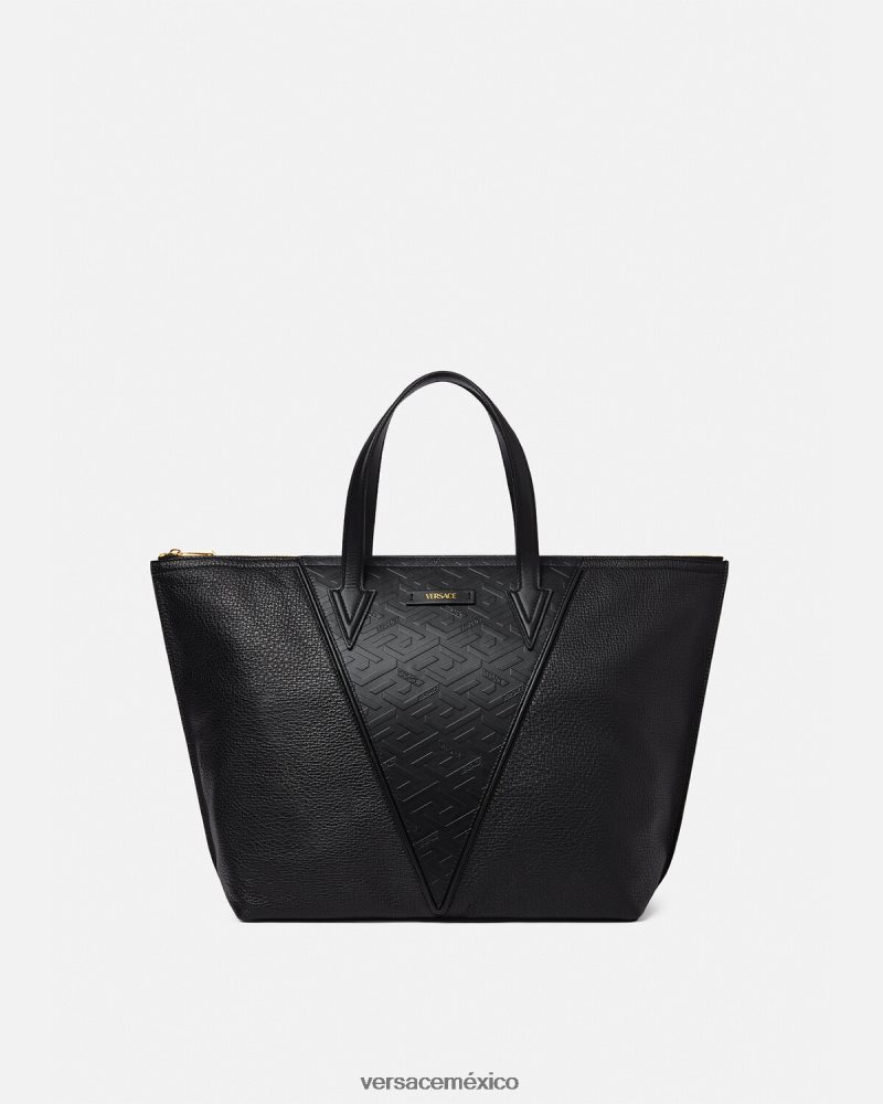 Versace bolso tote con firma V Greca negro bolsas hombres 84626J1490
