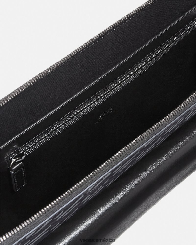 Versace funda para portátil con firma la greca negro y gris bolsas hombres 84626J1483