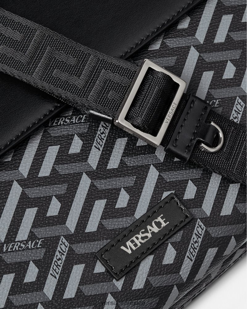 Versace funda para portátil con firma la greca negro y gris bolsas hombres 84626J1483
