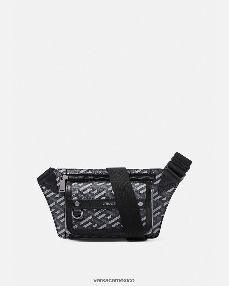 Versace riñonera con firma la greca negro y gris bolsas hombres 84626J1486