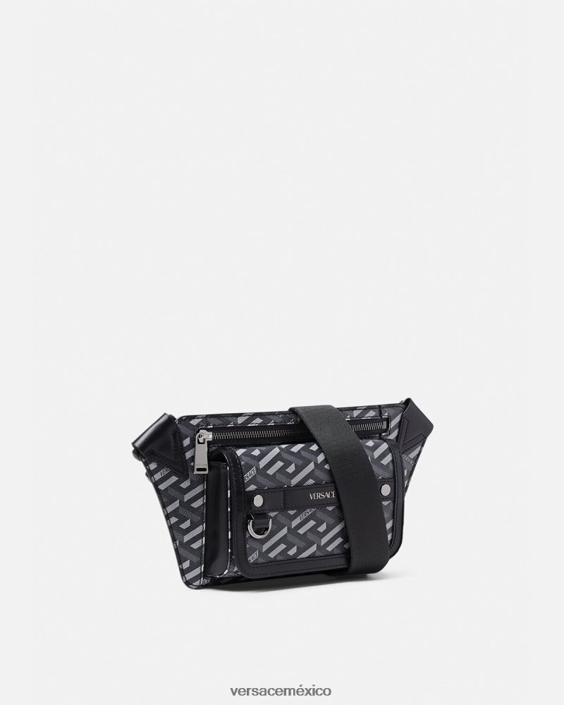 Versace riñonera con firma la greca negro y gris bolsas hombres 84626J1486
