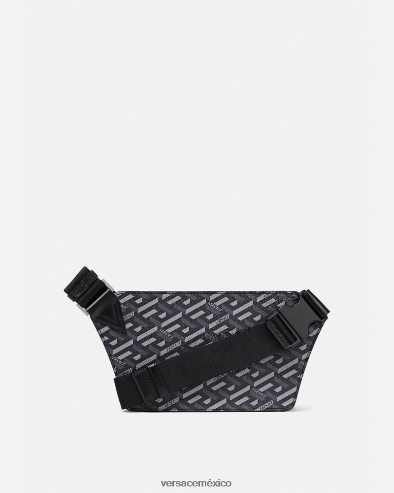 Versace riñonera con firma la greca negro y gris bolsas hombres 84626J1486