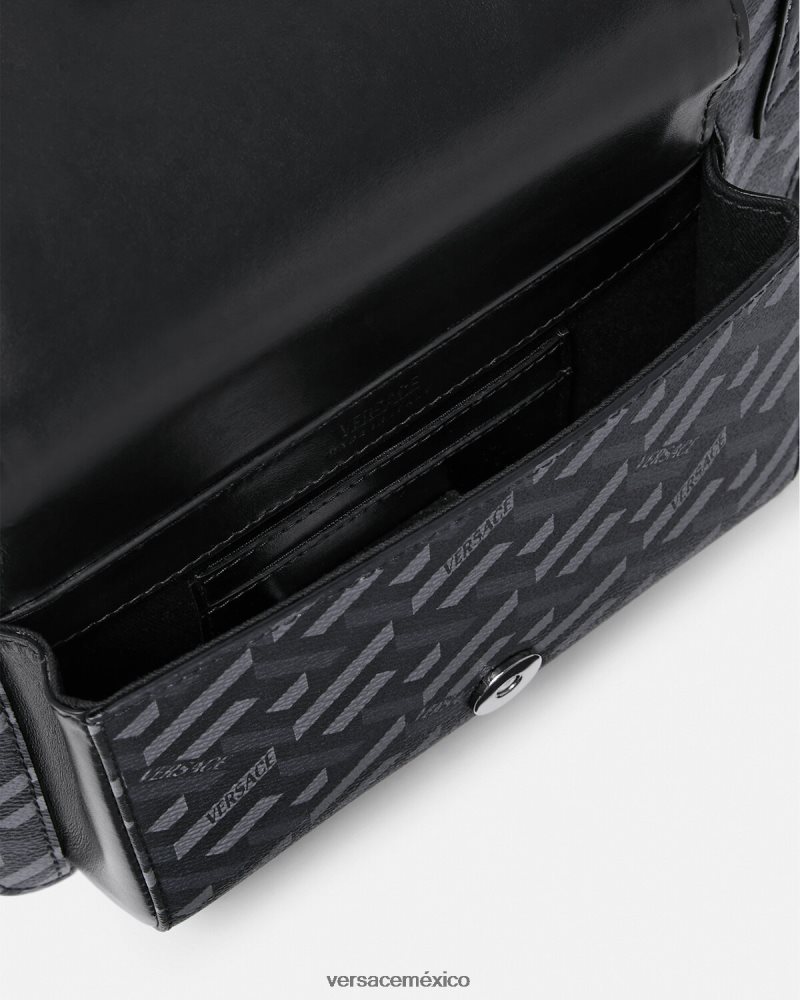 Versace riñonera con firma la greca negro y gris bolsas hombres 84626J1486