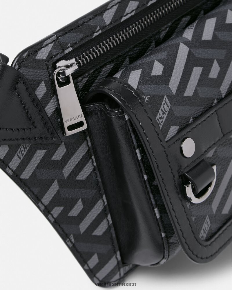 Versace riñonera con firma la greca negro y gris bolsas hombres 84626J1486
