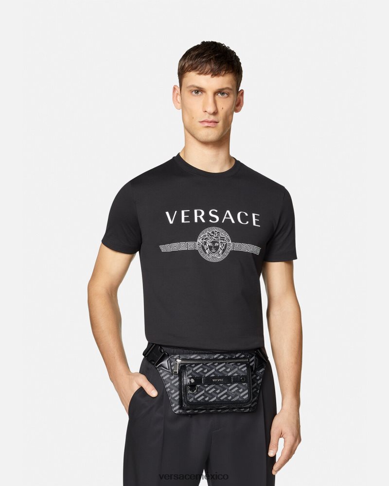 Versace riñonera con firma la greca negro y gris bolsas hombres 84626J1486