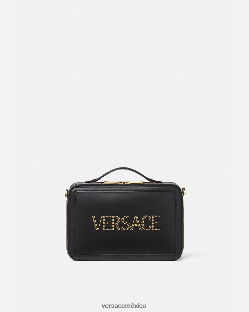Versace bolso messenger con logo y tachuelas negro bolsas hombres 84626J1502