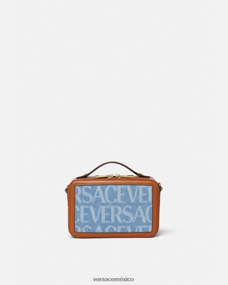Versace bolso tipo mensajero pequeño por toda la prenda azul bolsas hombres 84626J1494