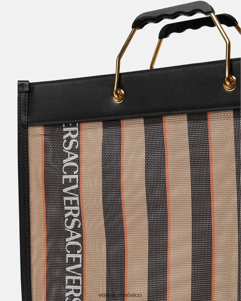 Versace bolso shopper a rayas negro y beige bolsas hombres 84626J1510