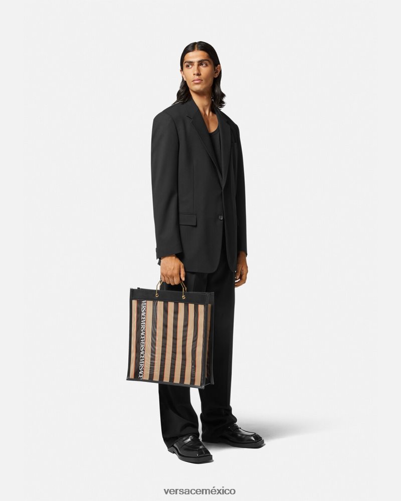 Versace bolso shopper a rayas negro y beige bolsas hombres 84626J1510