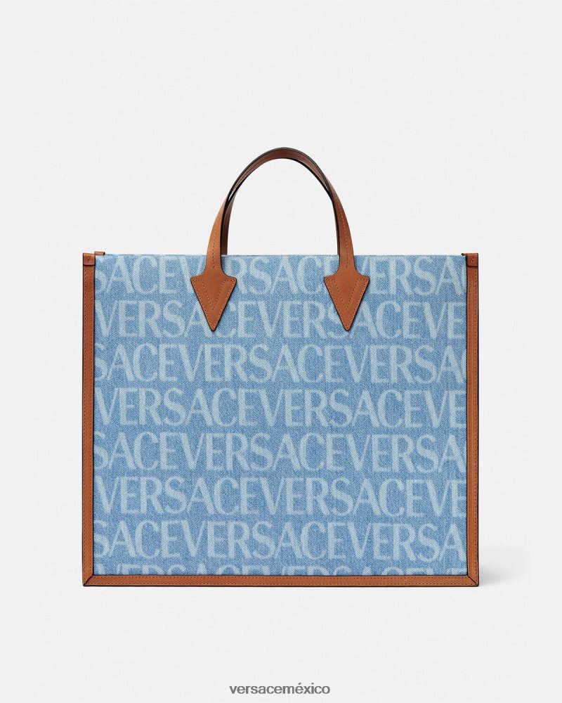 Versace bolso tote de mezclilla en toda su extensión azul bolsas hombres 84626J1505