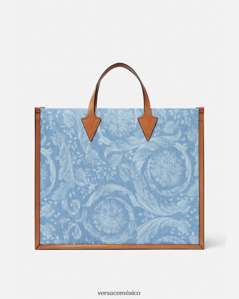 Versace bolso tote de mezclilla en toda su extensión azul bolsas hombres 84626J1505