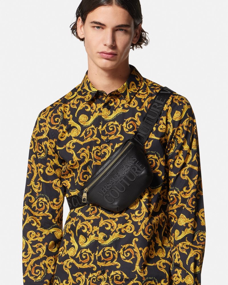 Versace riñonera con logo negro bolsas hombres 84626J2471