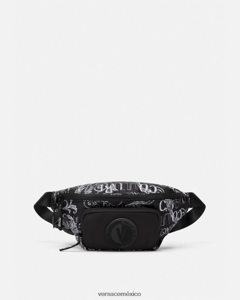 Versace riñonera de alta costura con logo negro y gris bolsas hombres 84626J2494