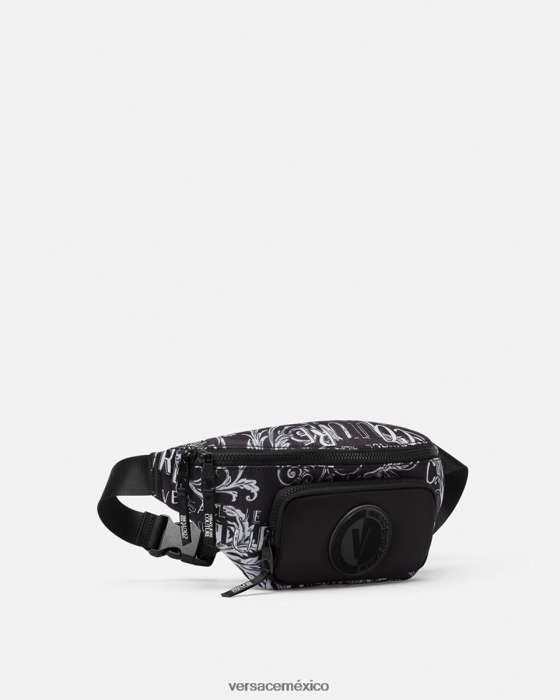Versace riñonera de alta costura con logo negro y gris bolsas hombres 84626J2494