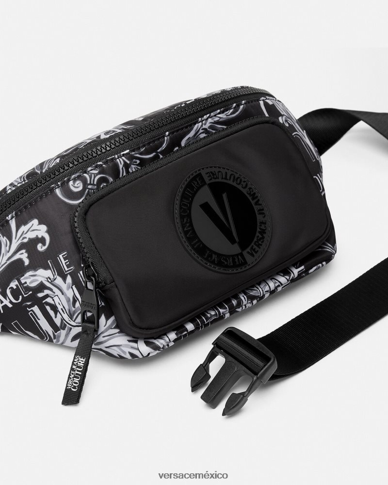 Versace riñonera de alta costura con logo negro y gris bolsas hombres 84626J2494