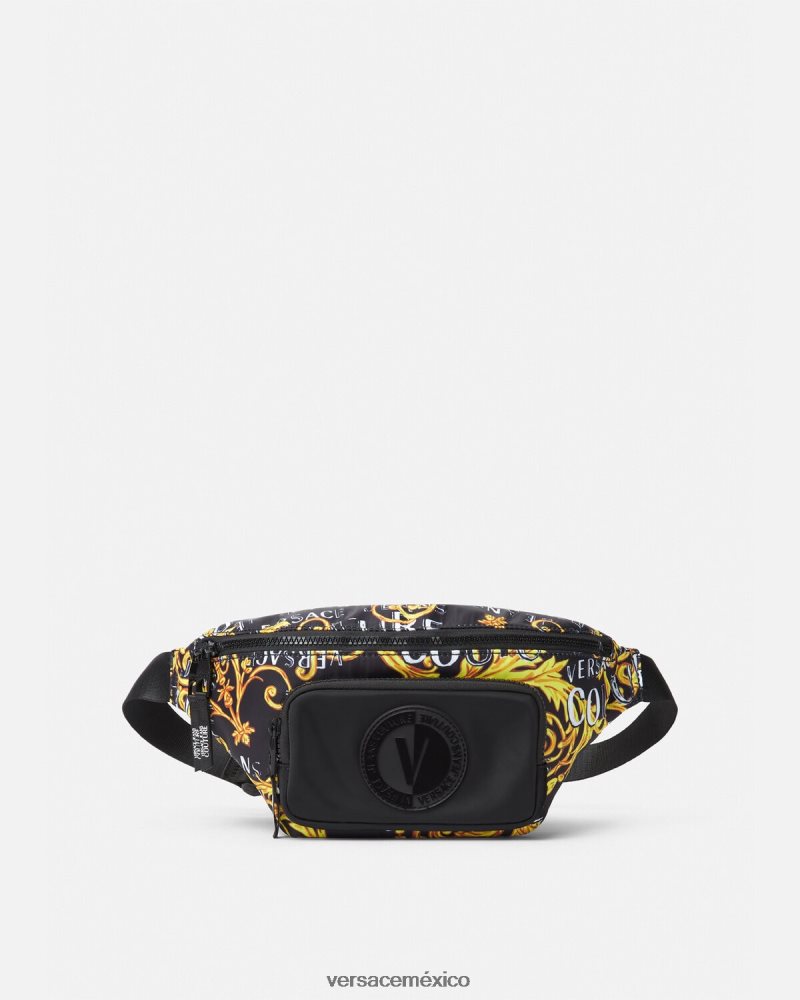 Versace riñonera de alta costura con logo oro negro bolsas hombres 84626J2495
