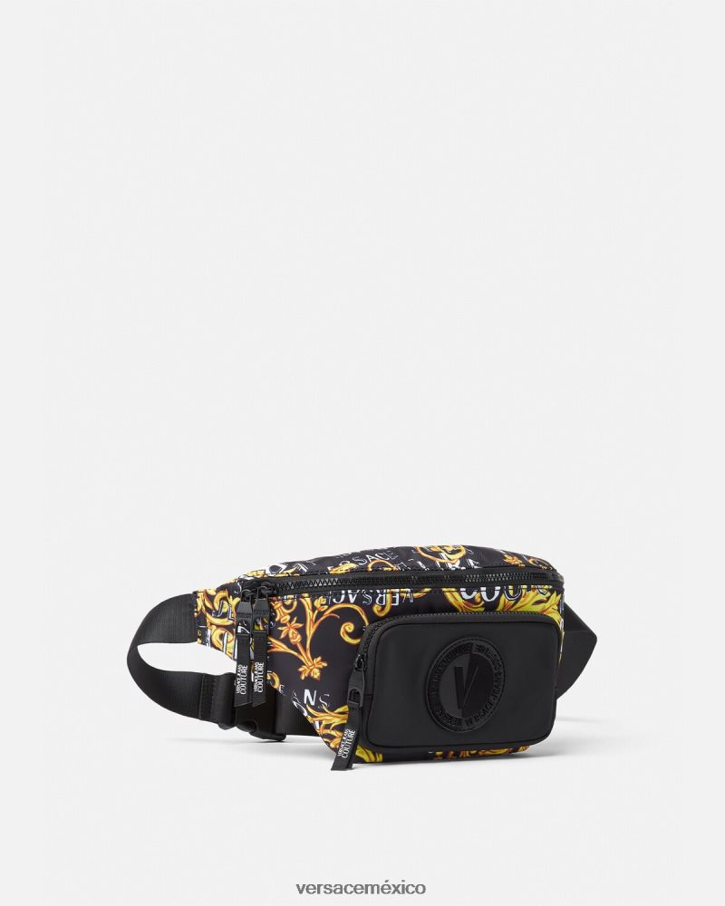 Versace riñonera de alta costura con logo oro negro bolsas hombres 84626J2495