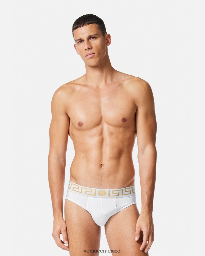 Versace pack de 2 calzoncillos con borde con greca Oro blanco ropa interior y ropa de playa hombres 84626J1784