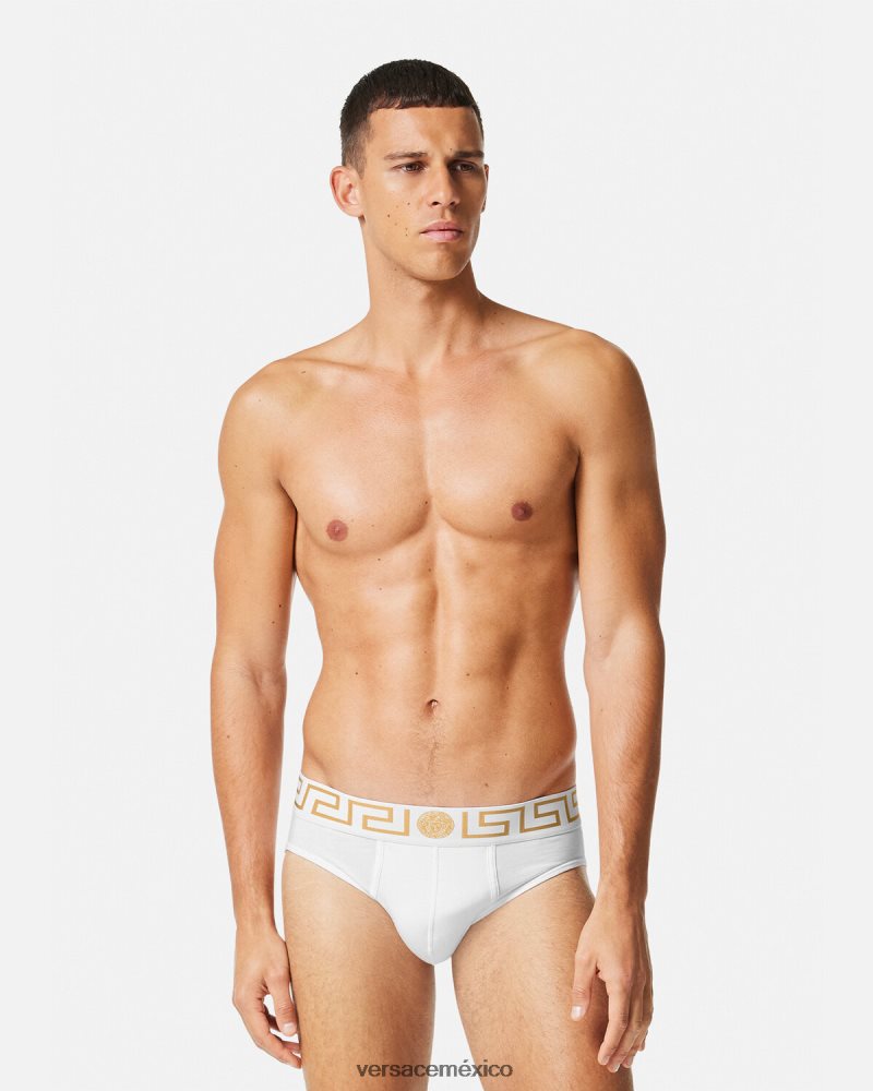 Versace pack de 2 calzoncillos con borde con greca blanco negro ropa interior y ropa de playa hombres 84626J1781