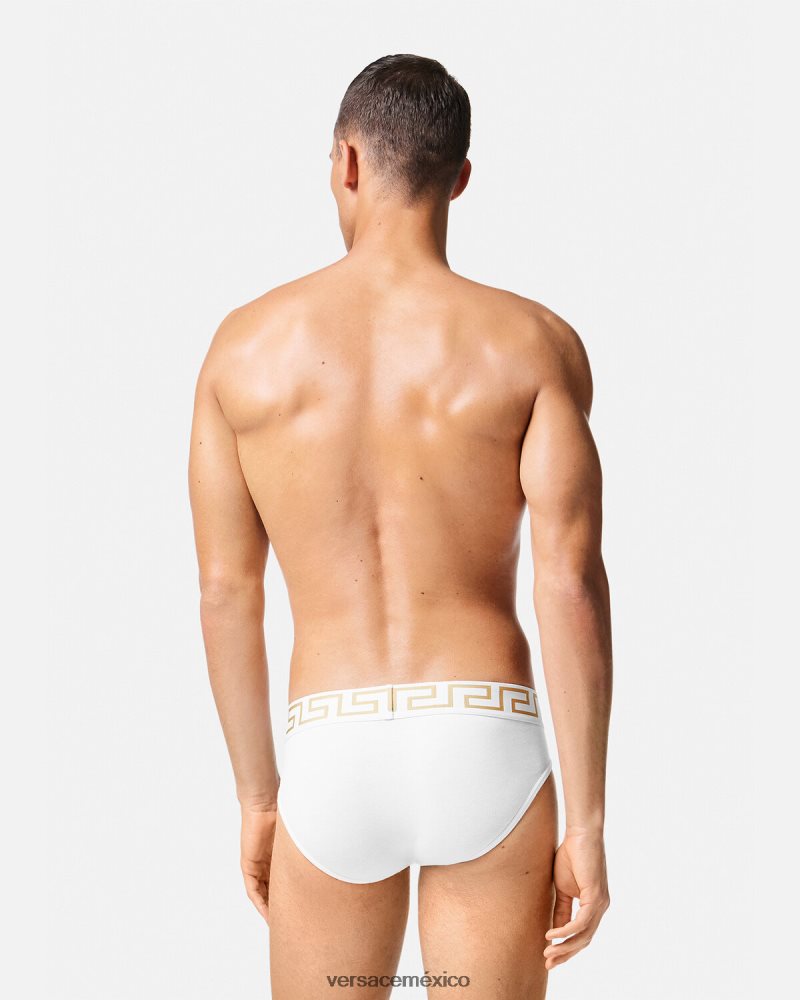 Versace pack de 2 calzoncillos con borde con greca blanco negro ropa interior y ropa de playa hombres 84626J1781