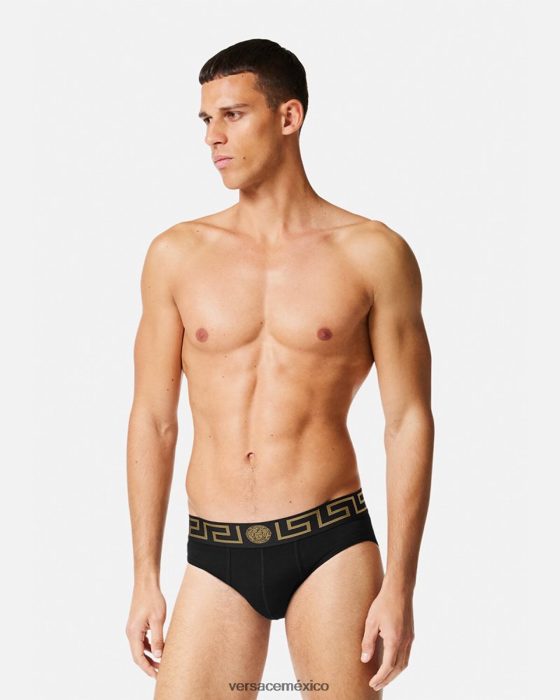 Versace pack de 2 calzoncillos con borde con greca blanco negro ropa interior y ropa de playa hombres 84626J1781
