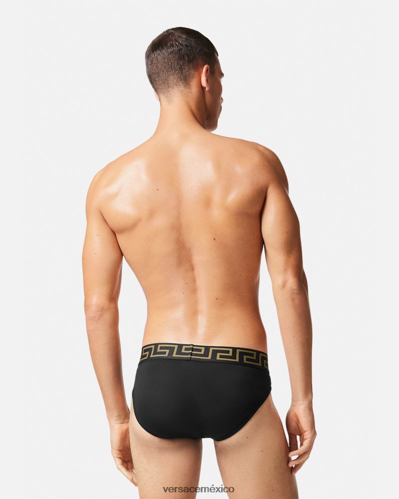 Versace pack de 2 calzoncillos con borde con greca blanco negro ropa interior y ropa de playa hombres 84626J1781