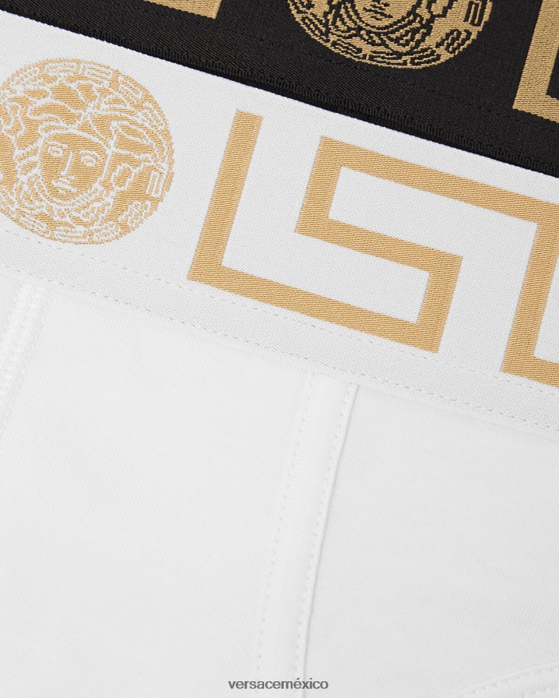 Versace pack de 2 calzoncillos con borde con greca blanco negro ropa interior y ropa de playa hombres 84626J1781