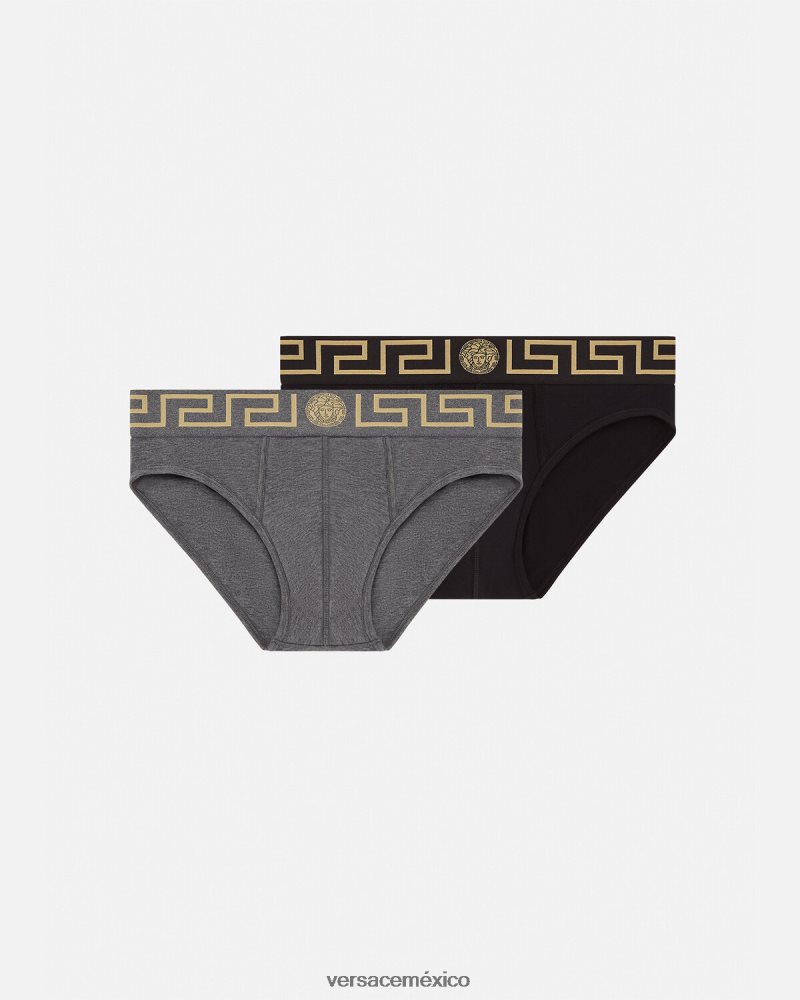 Versace pack de 2 calzoncillos con borde con greca gris negro ropa interior y ropa de playa hombres 84626J1783