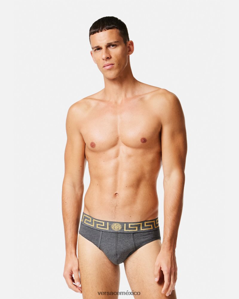 Versace pack de 2 calzoncillos con borde con greca gris negro ropa interior y ropa de playa hombres 84626J1783