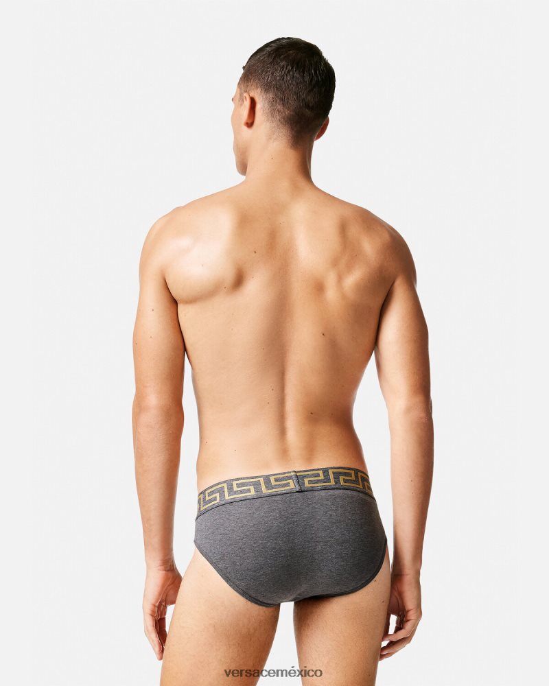 Versace pack de 2 calzoncillos con borde con greca gris negro ropa interior y ropa de playa hombres 84626J1783