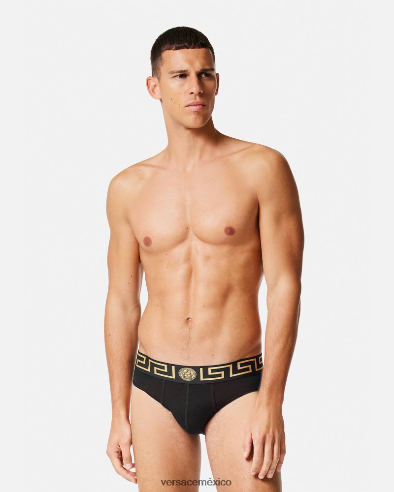 Versace pack de 2 calzoncillos con borde con greca gris negro ropa interior y ropa de playa hombres 84626J1783